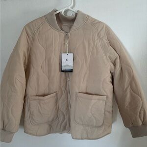 Cream Beige Puffer Jacket Coat Quilted Women’s Size Small Zip Up